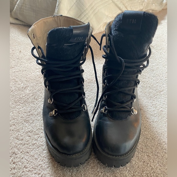 Leather and fur lug sole lace up booties - Picture 4 of 5